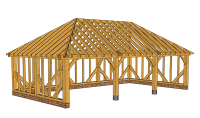 Three Bay Oak Garage Kits cad design